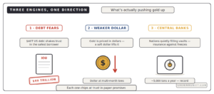 three reasons gold price record high debt fears weaker dollar central banks
